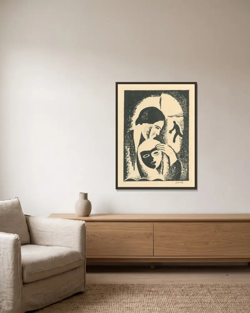 Milenci von Mikuláš Galanda gerahmt an einer Wand
