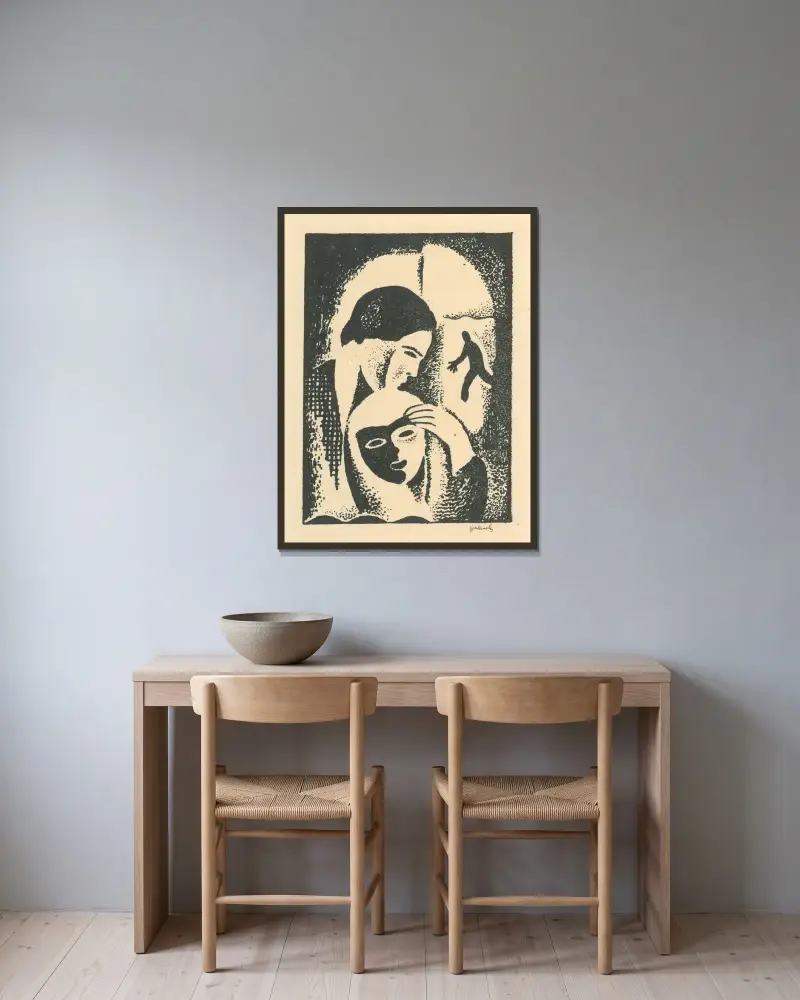 Milenci von Mikuláš Galanda gerahmt an einer Wand