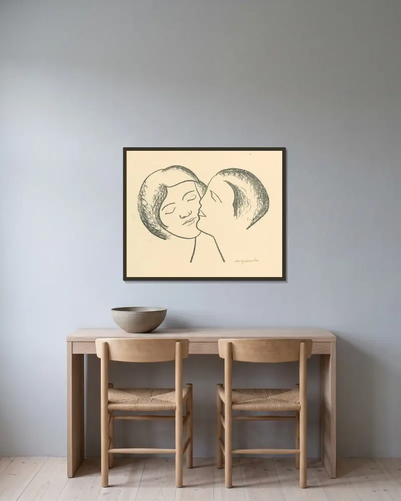 Milenci III.. von Mikuláš Galanda gerahmt an einer Wand
