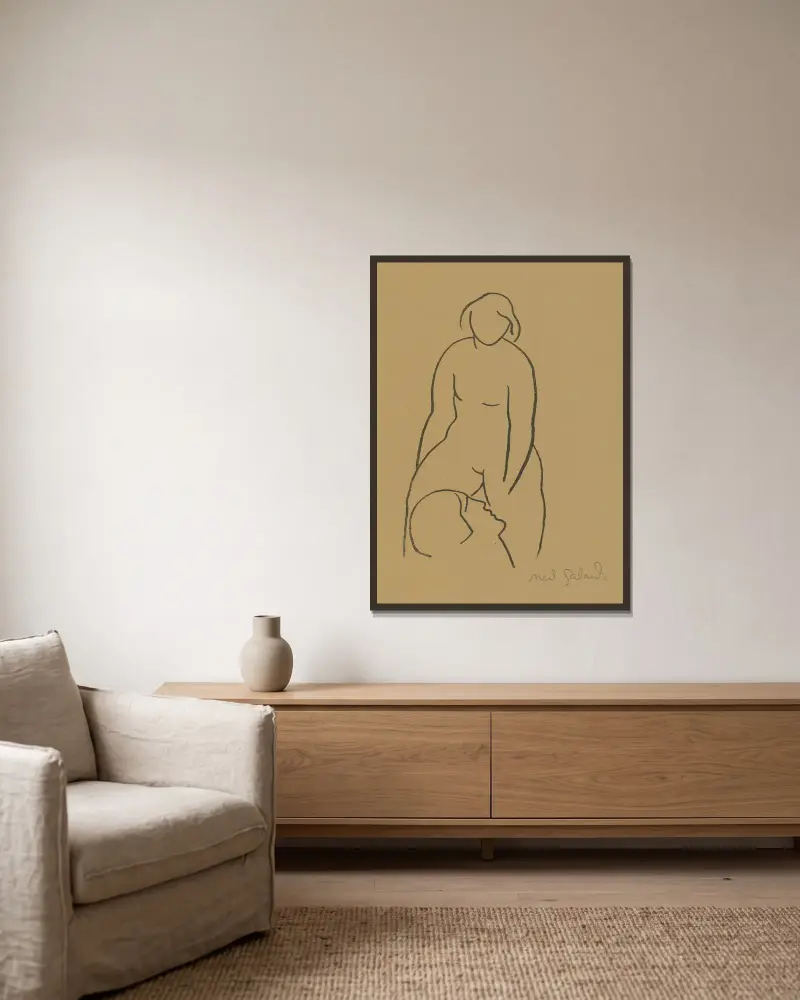 Milenci IV. von Mikuláš Galanda gerahmt an einer Wand