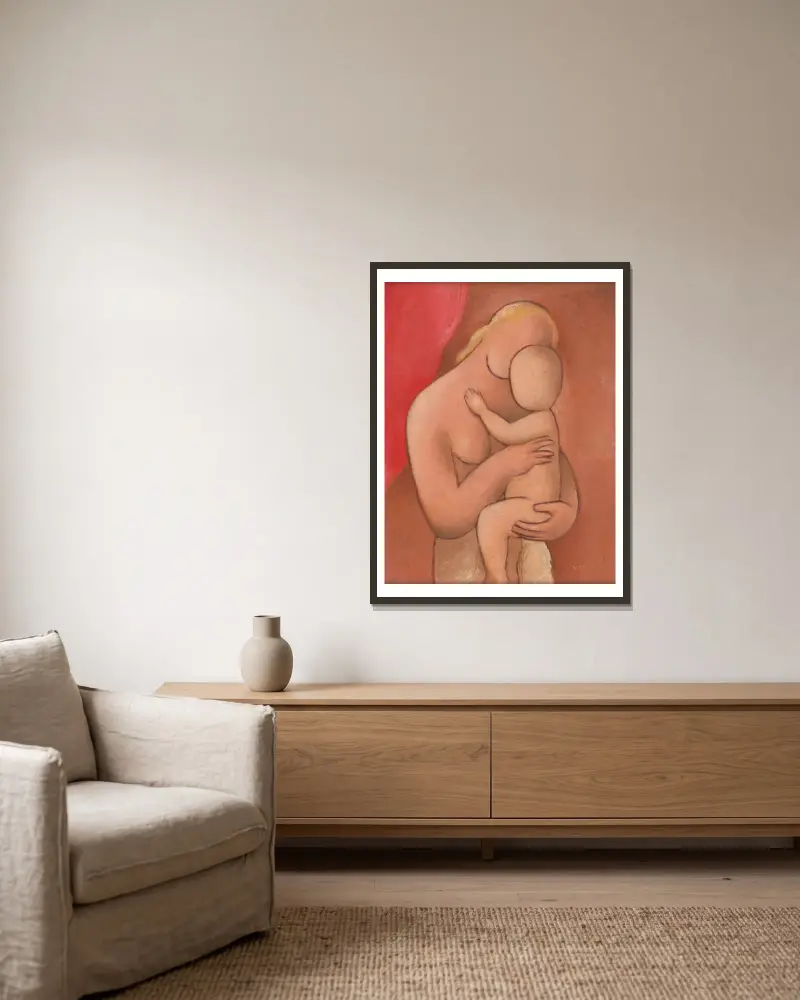 Mutter mit Kind von Mikuláš Galanda gerahmt an einer Wand