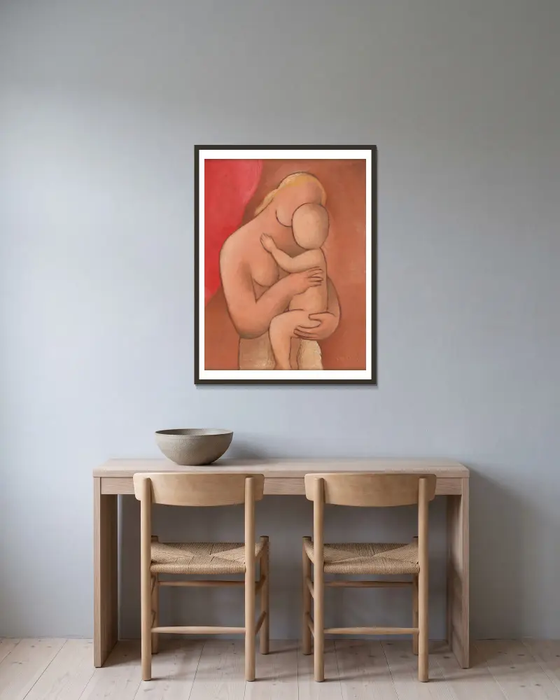Mutter mit Kind von Mikuláš Galanda gerahmt an einer Wand