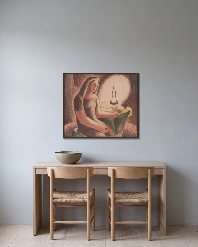 Nad kolískou von Mikuláš Galanda gerahmt an einer Wand