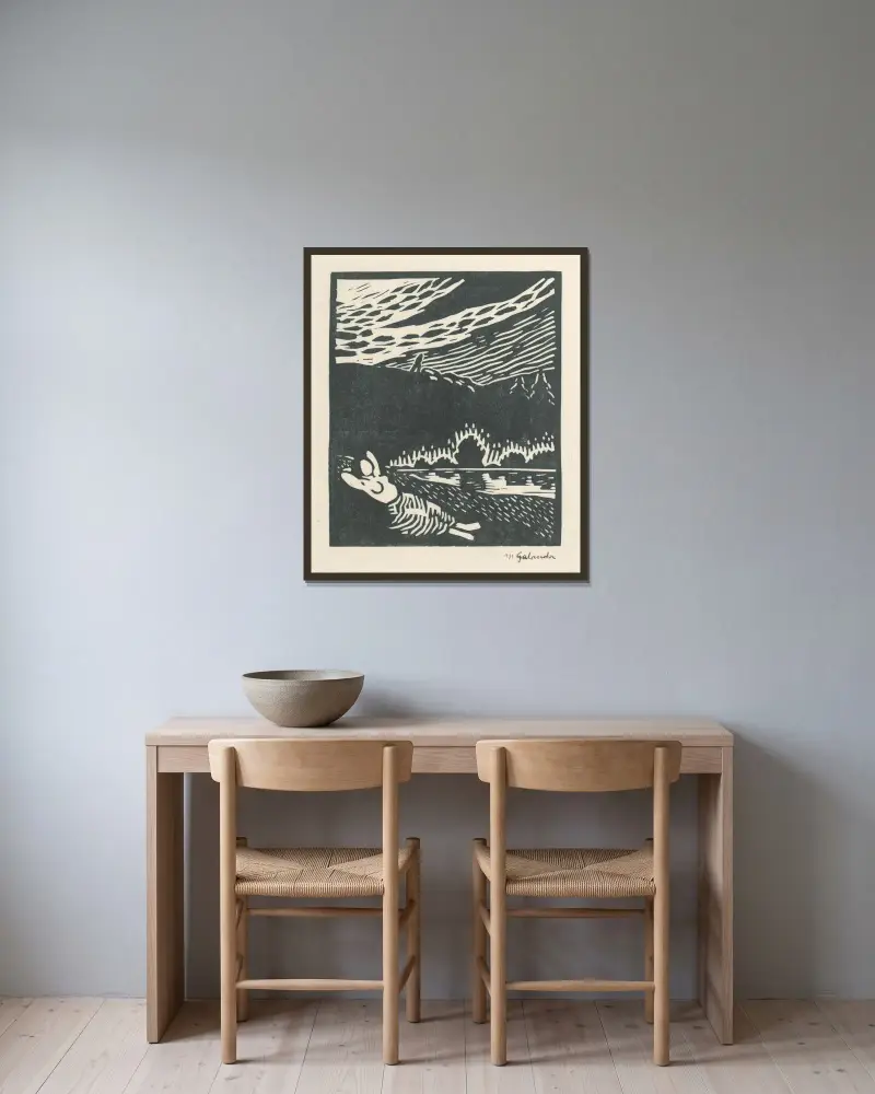 Vila av Mikuláš Galanda inramad på en vägg