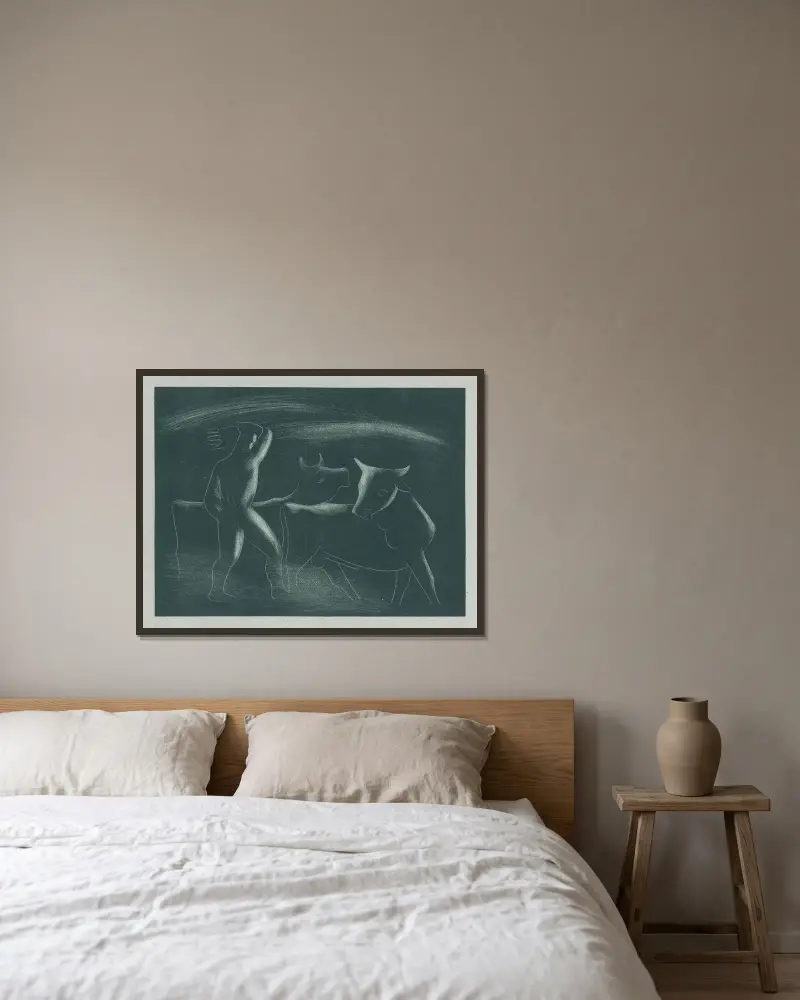 Pastier s kravami von Mikuláš Galanda gerahmt an einer Wand