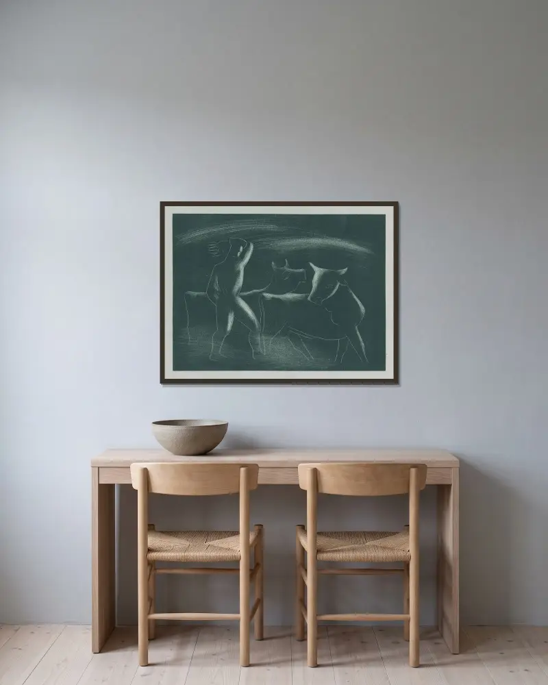 Pastier s kravami von Mikuláš Galanda gerahmt an einer Wand