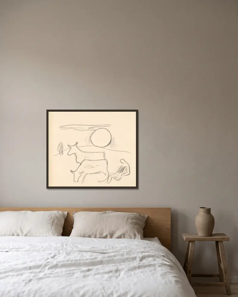 Pastier s kravami von Mikuláš Galanda gerahmt an einer Wand