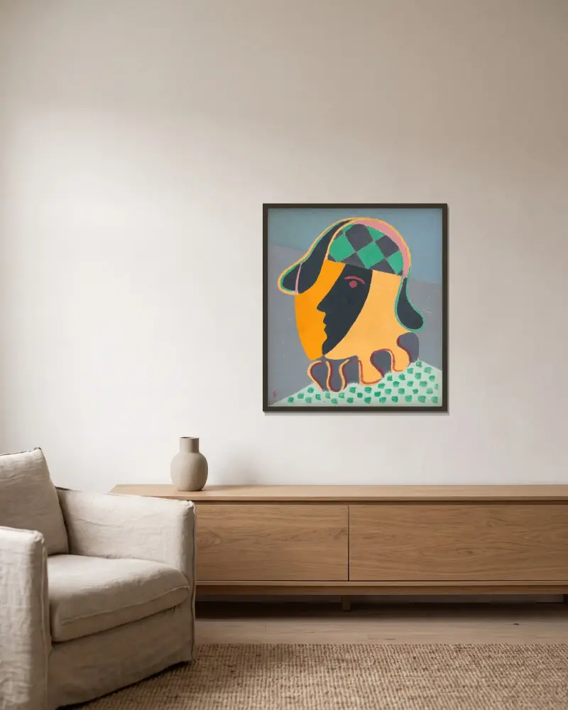 Pierot’s Head von Mikuláš Galanda gerahmt an einer Wand