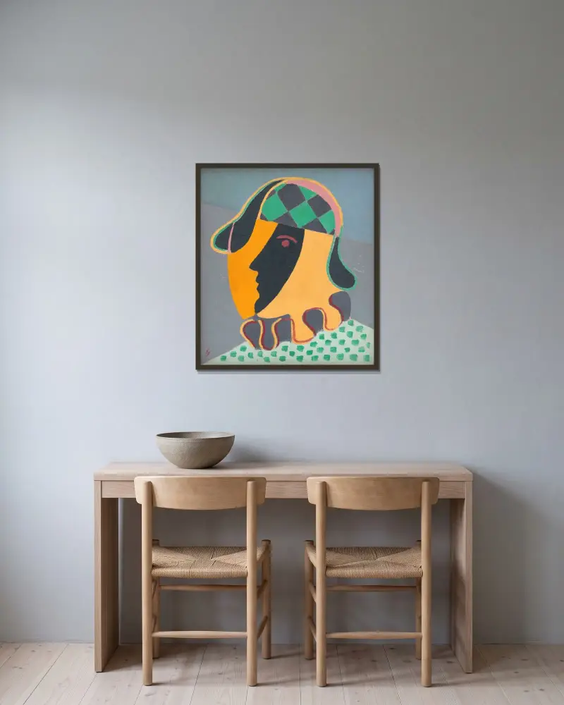 Pierot’s Head von Mikuláš Galanda gerahmt an einer Wand