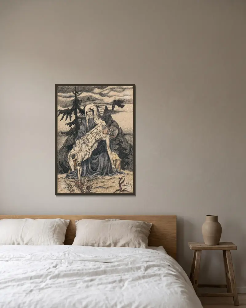 Pieta von Mikuláš Galanda gerahmt an einer Wand
