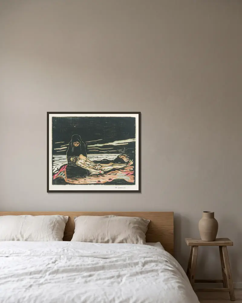 Pieta av Mikuláš Galanda inramad på en vägg