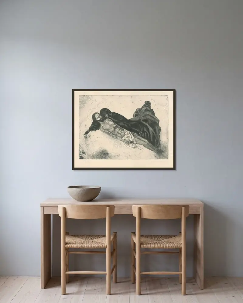 Pieta von Mikuláš Galanda gerahmt an einer Wand