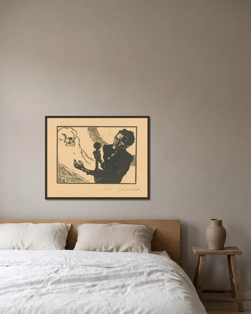 Das Gespenst des Todes von Mikuláš Galanda gerahmt an einer Wand