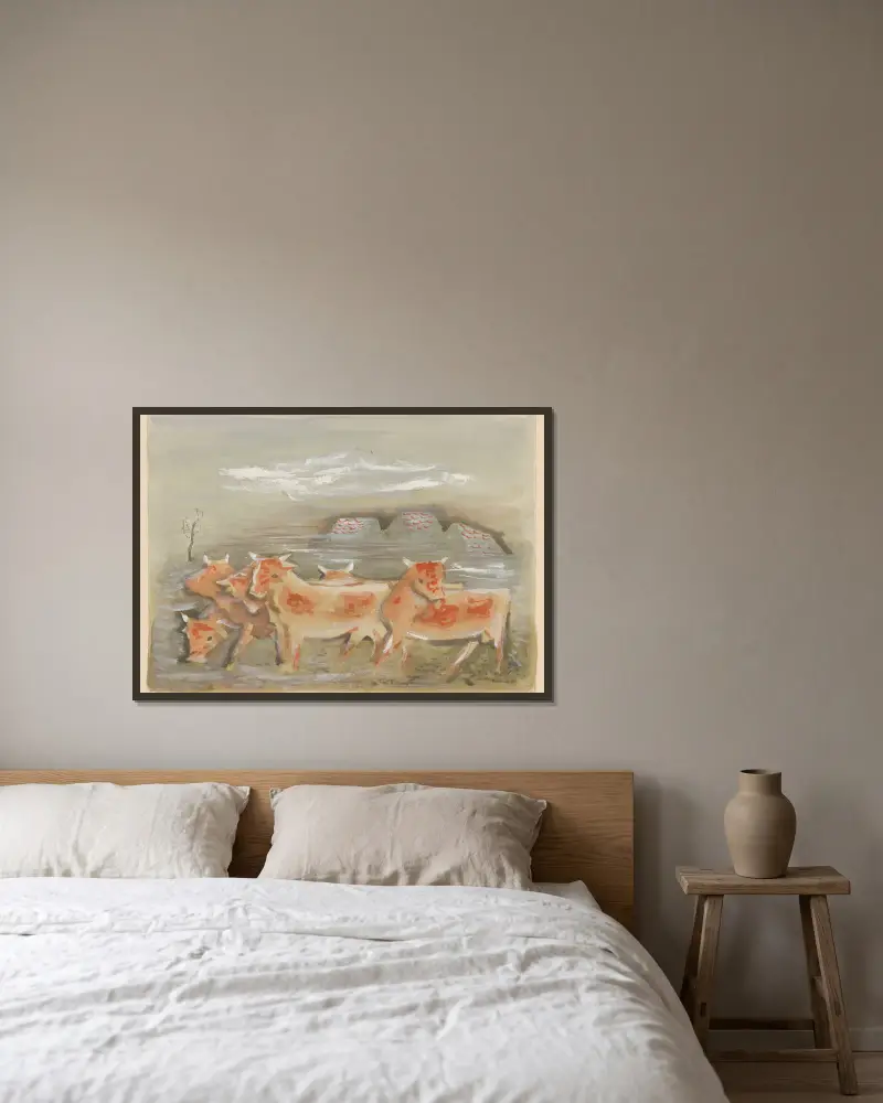 Rastlose Tiere von Mikuláš Galanda gerahmt an einer Wand