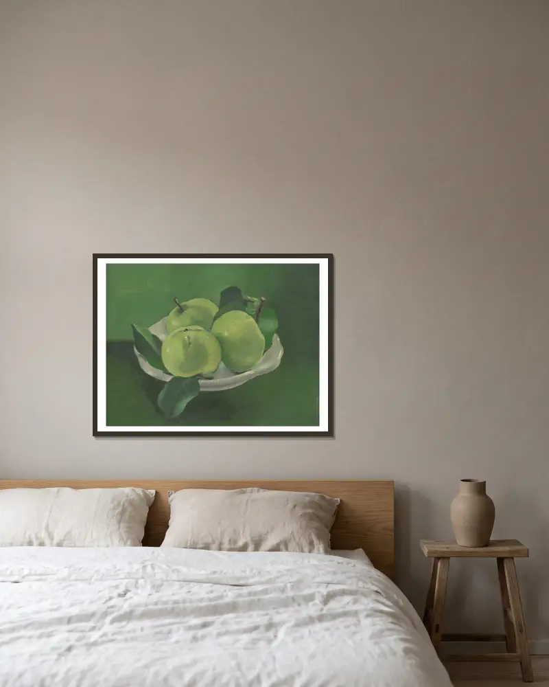 Stillleben mit Äpfeln von Mikuláš Galanda gerahmt an einer Wand