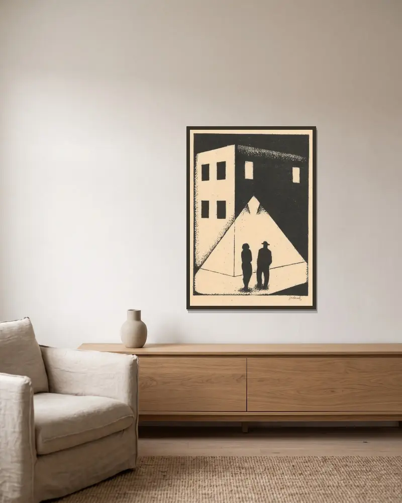 The meeting von Mikuláš Galanda gerahmt an einer Wand
