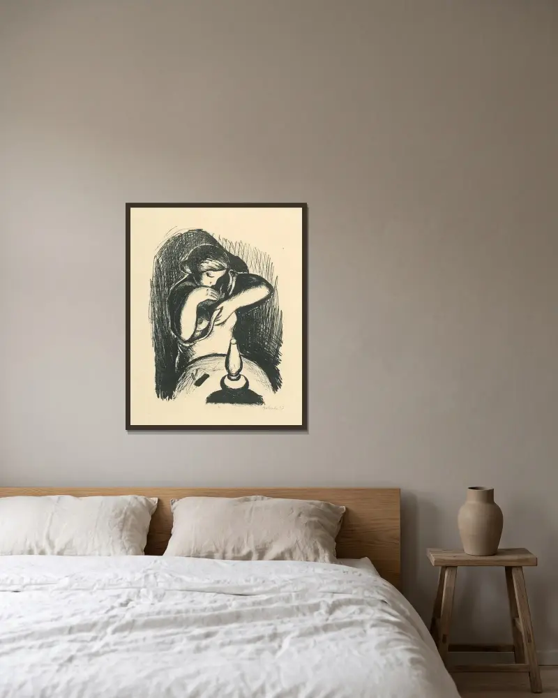 Toalett vid lampa av Mikuláš Galanda inramad på en vägg