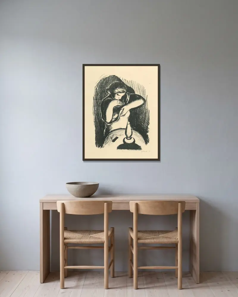 Toalett vid lampa av Mikuláš Galanda inramad på en vägg