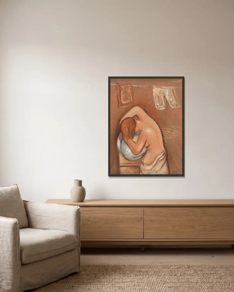 Haarwäsche von Mikuláš Galanda gerahmt an einer Wand