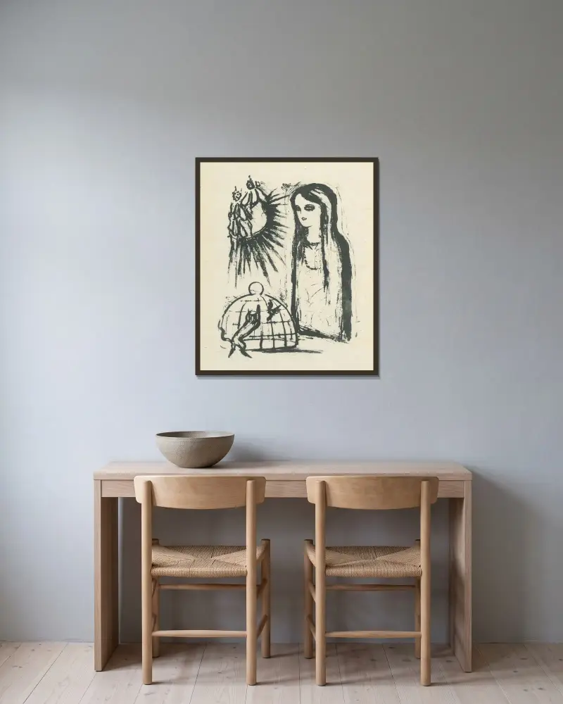 Žena a klietka von Mikuláš Galanda gerahmt an einer Wand