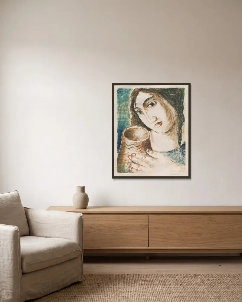 Žena s krčahom von Mikuláš Galanda gerahmt an einer Wand