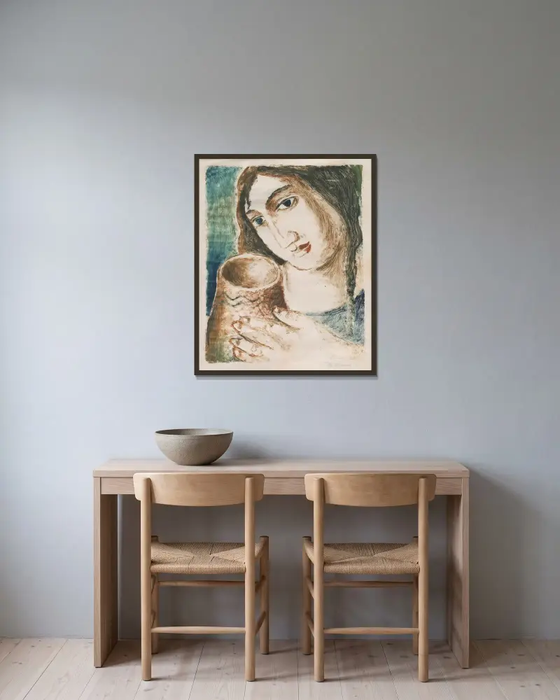 Žena s krčahom von Mikuláš Galanda gerahmt an einer Wand