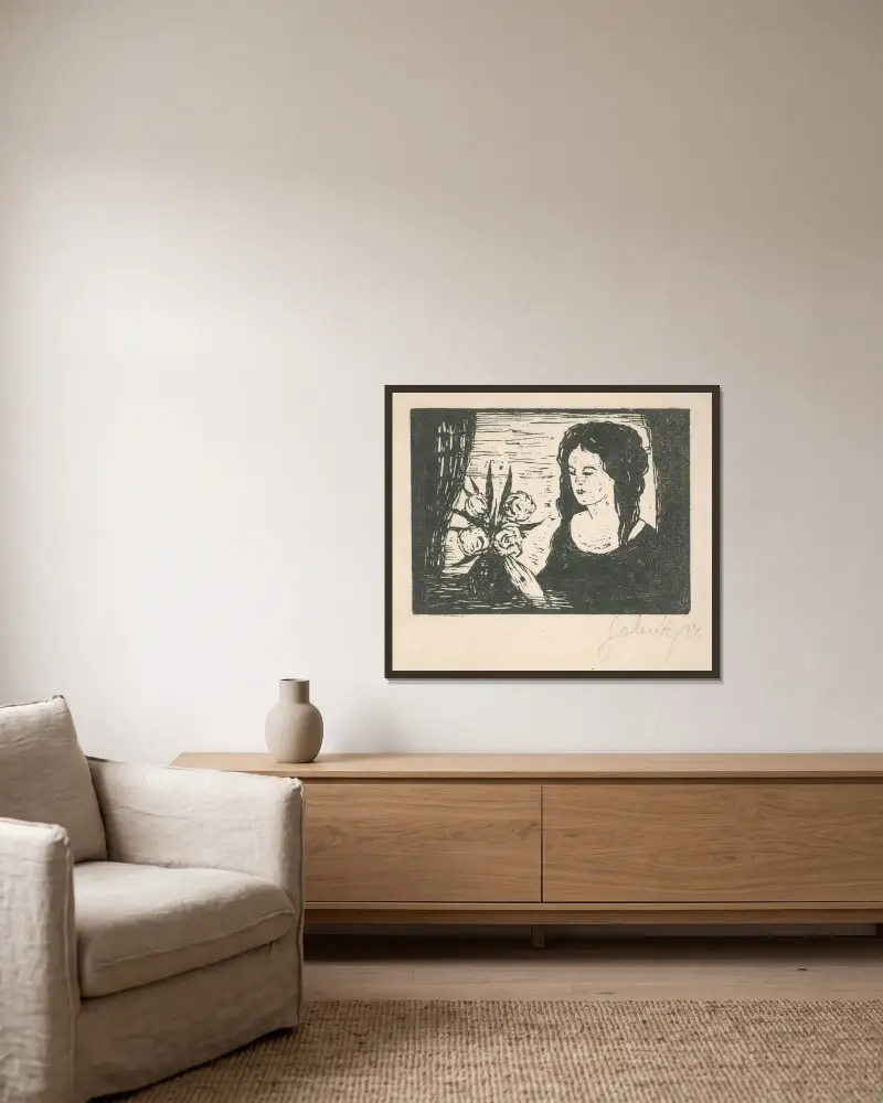 Žena s kyticou von Mikuláš Galanda gerahmt an einer Wand