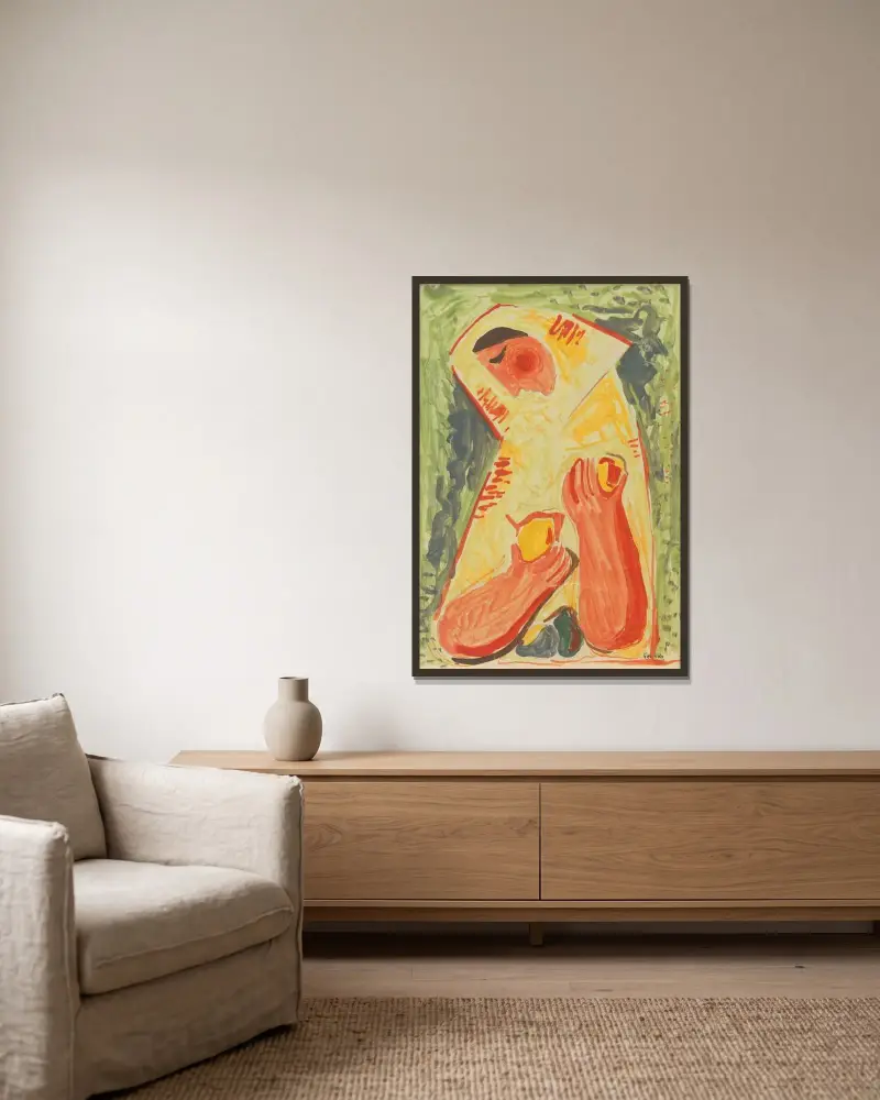 Frau mit Früchten von Mikuláš Galanda gerahmt an einer Wand