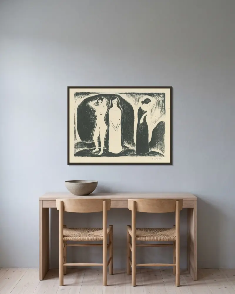 Žena v troch podobách von Mikuláš Galanda gerahmt an einer Wand