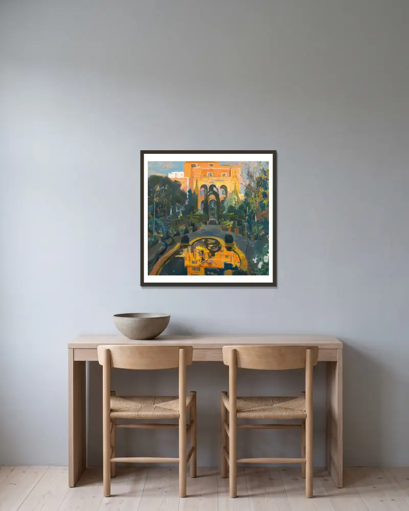 Der Garten des Künstlers von Joaquin Mir Trinxet gerahmt an einer Wand