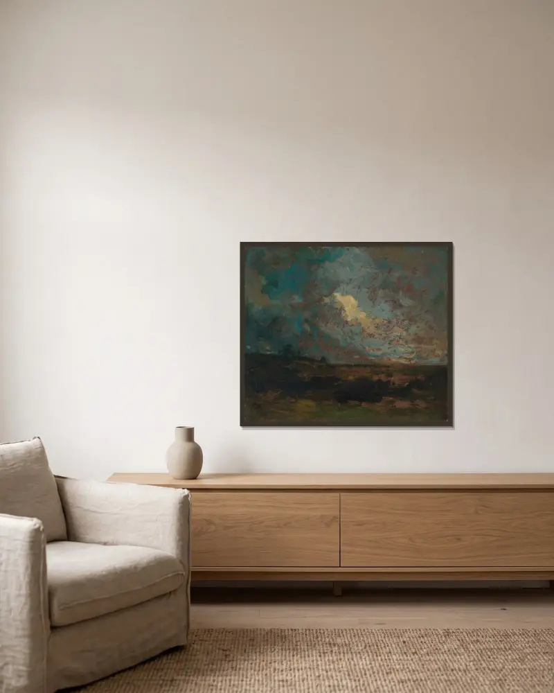 Nach dem Regenschauer von Edward Mitchell Bannister gerahmt an einer Wand