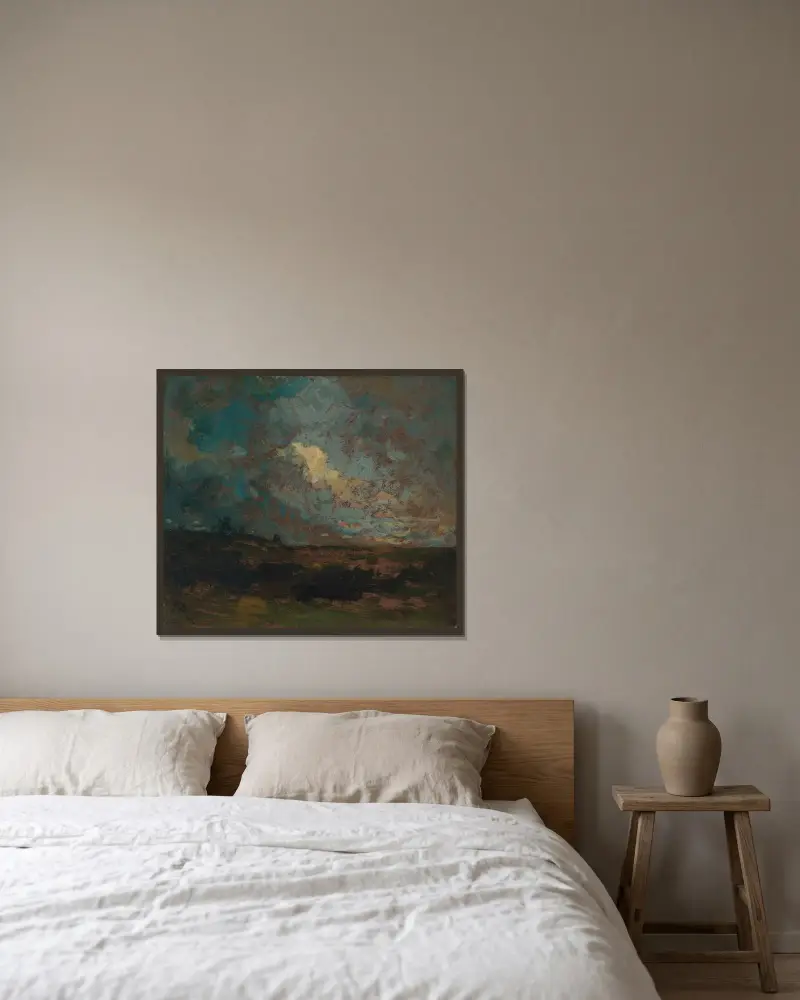 Nach dem Regenschauer von Edward Mitchell Bannister gerahmt an einer Wand