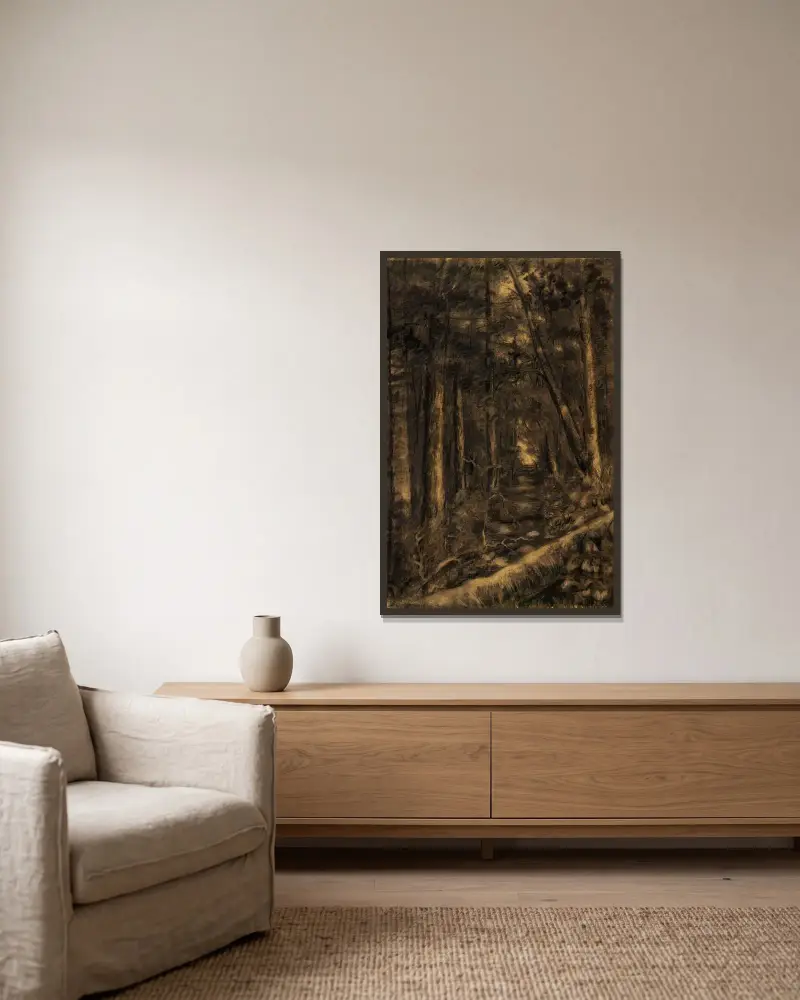 Landschaft mit Weg durch den Wald von Edward Mitchell Bannister gerahmt an einer Wand