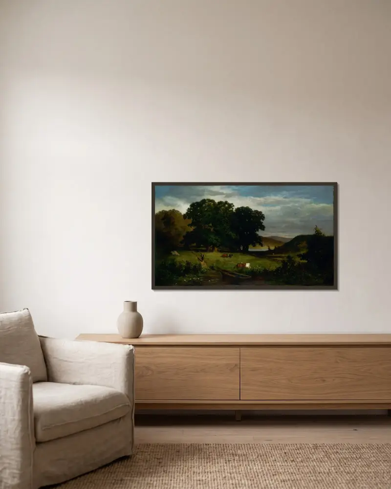 Ekar av Edward Mitchell Bannister inramad på en vägg