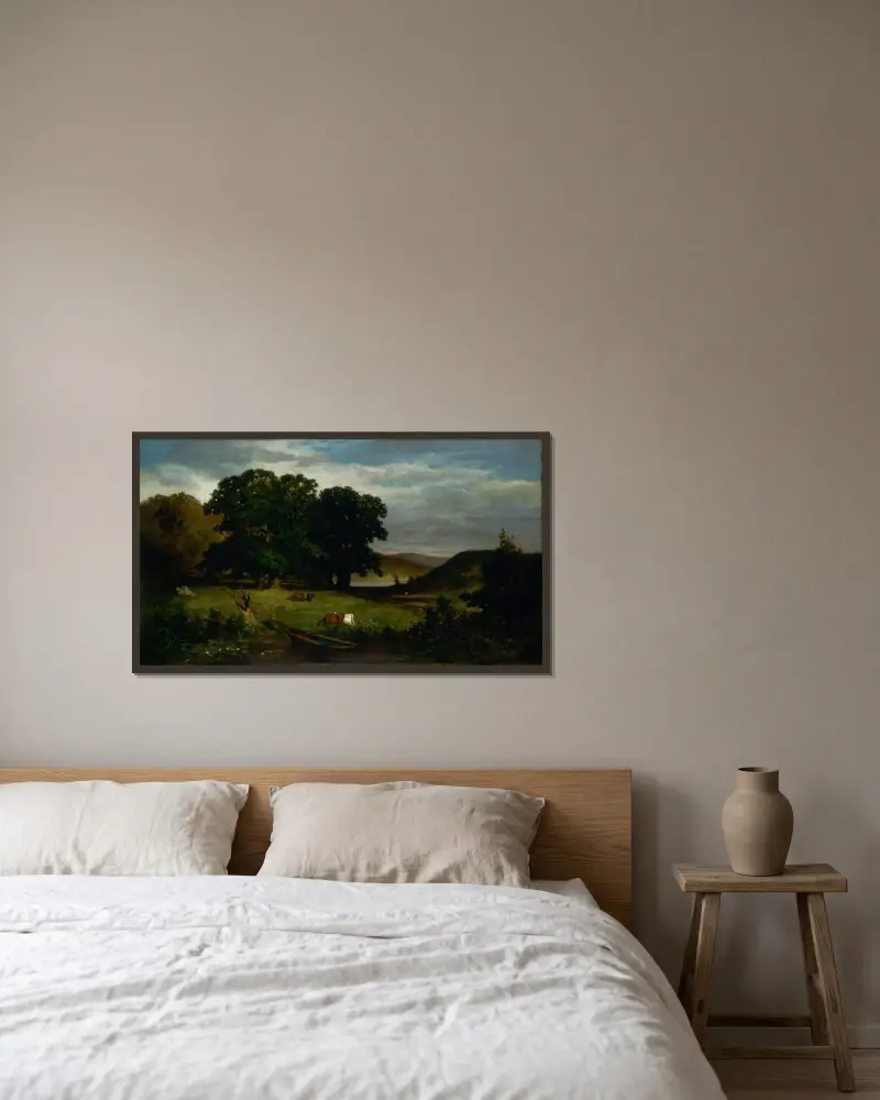 Ekar av Edward Mitchell Bannister inramad på en vägg