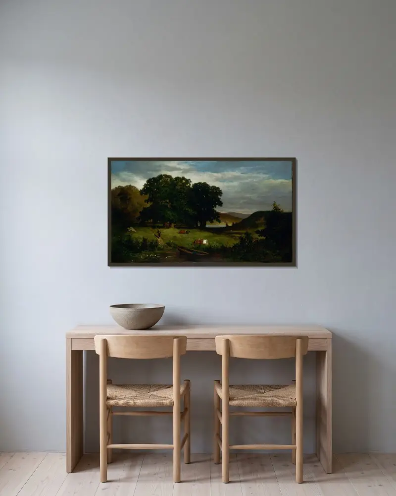 Ekar av Edward Mitchell Bannister inramad på en vägg