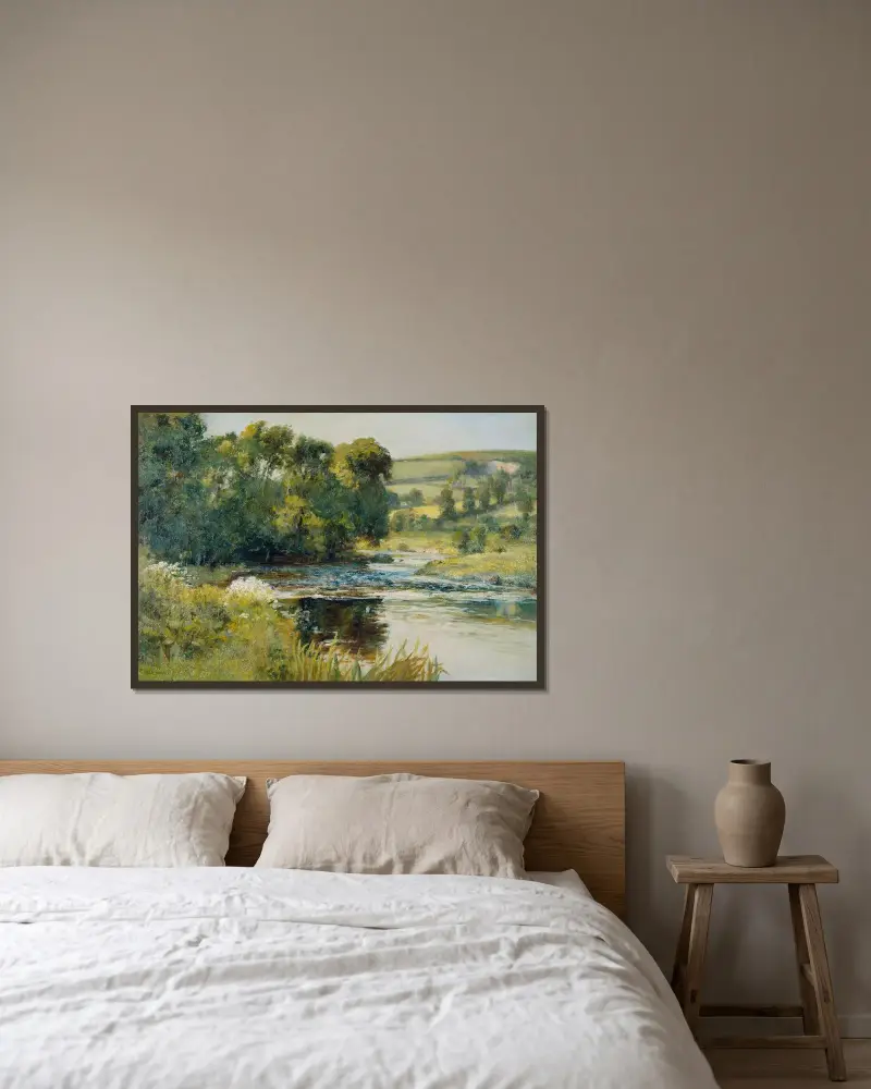 Am Bach von Edward Mitchell Bannister gerahmt an einer Wand