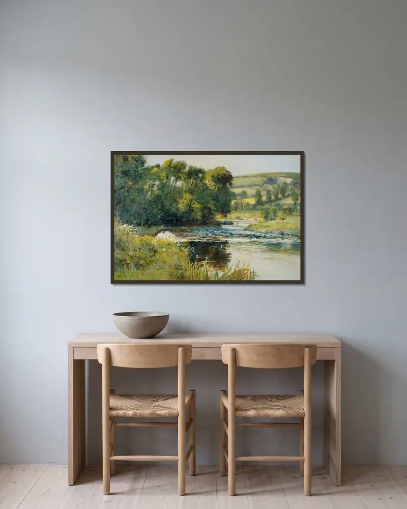 Am Bach von Edward Mitchell Bannister gerahmt an einer Wand