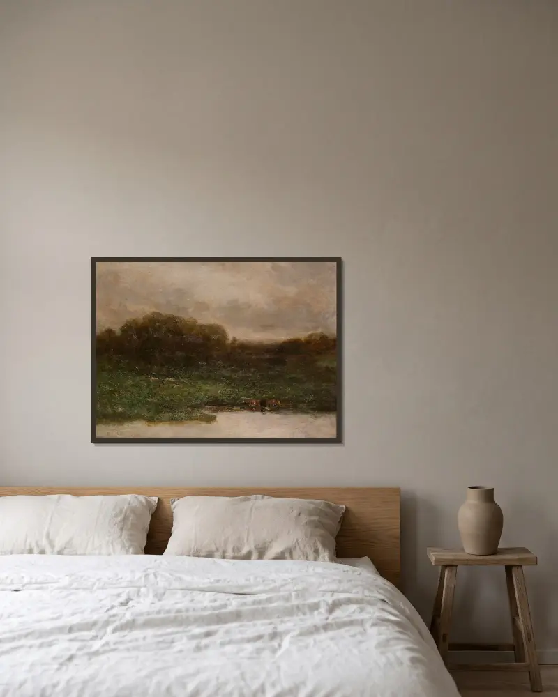 Sommerdämmerung von Edward Mitchell Bannister gerahmt an einer Wand