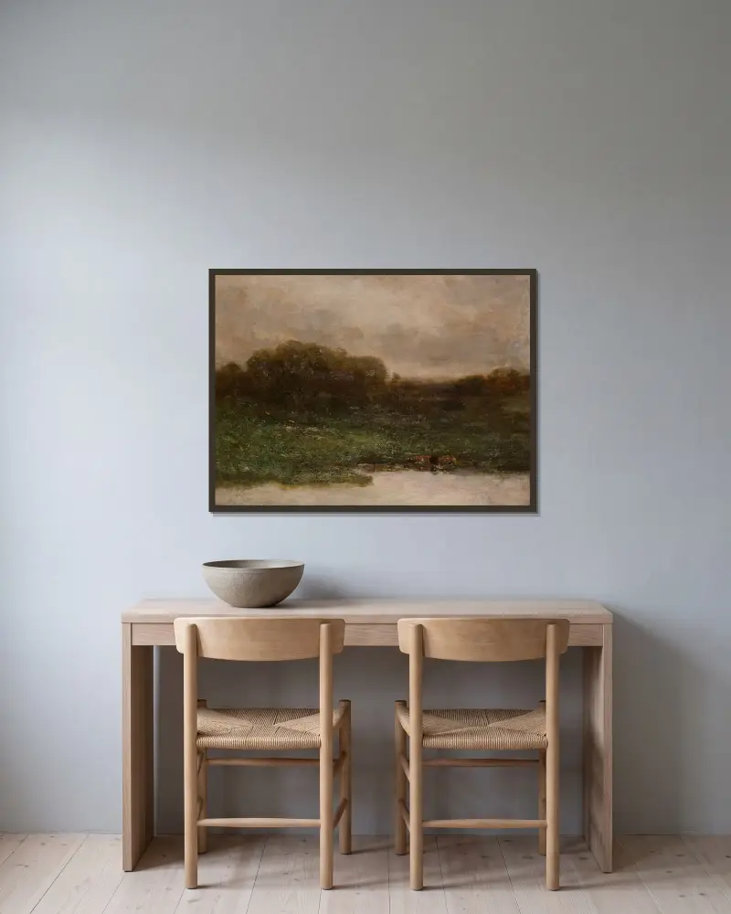 Sommerdämmerung von Edward Mitchell Bannister gerahmt an einer Wand