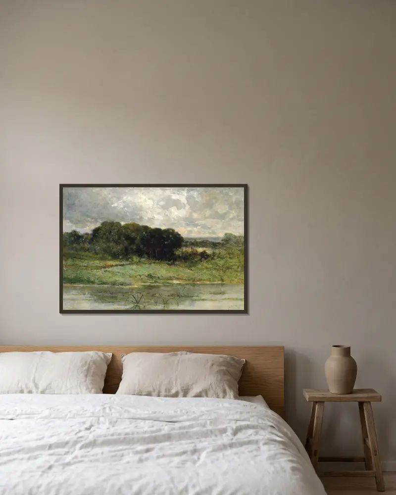 Swale Land av Edward Mitchell Bannister inramad på en vägg