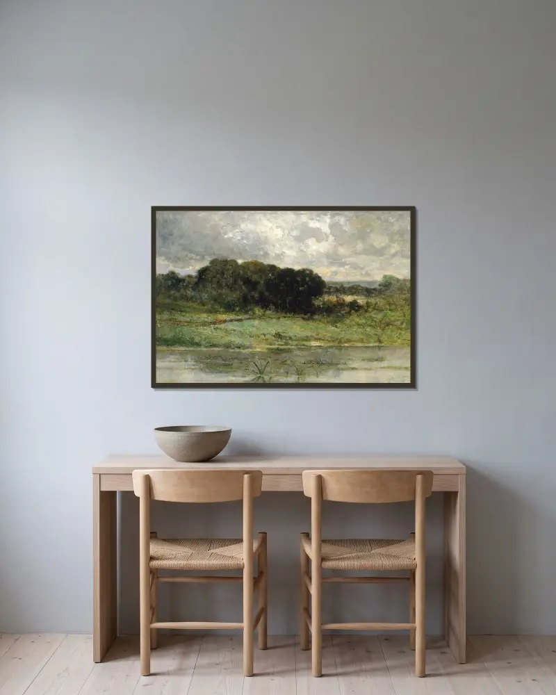 Swale Land av Edward Mitchell Bannister inramad på en vägg