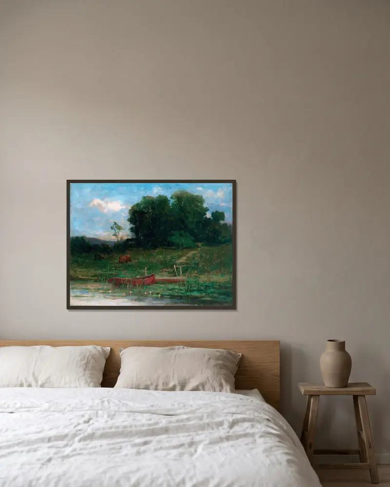 Die Anlegestelle auf dem Bauernhof von Edward Mitchell Bannister gerahmt an einer Wand