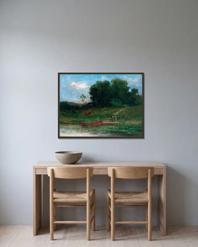 Die Anlegestelle auf dem Bauernhof von Edward Mitchell Bannister gerahmt an einer Wand