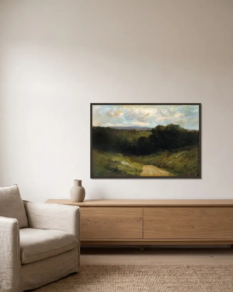 Vägen till dalen av Edward Mitchell Bannister inramad på en vägg