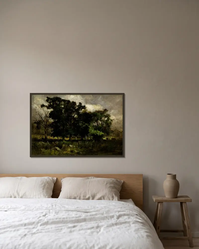Waldlandschaft von Edward Mitchell Bannister gerahmt an einer Wand