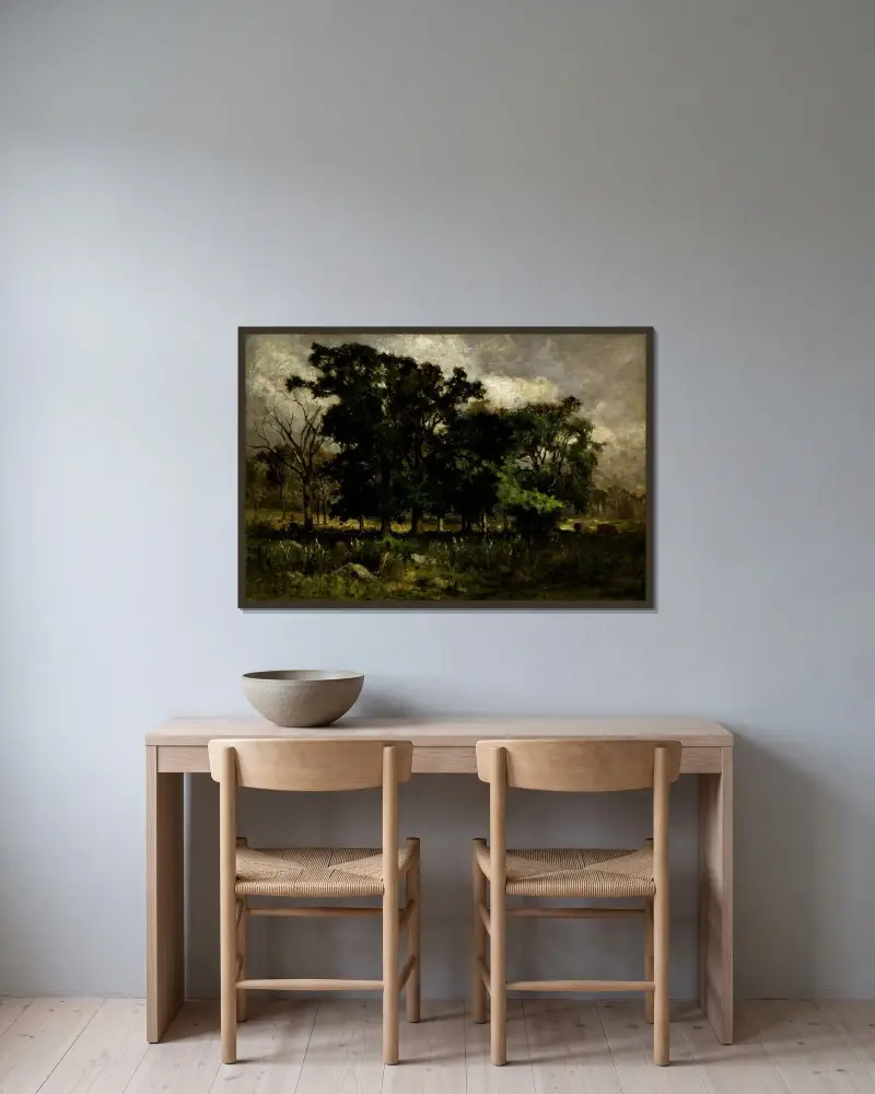 Waldlandschaft von Edward Mitchell Bannister gerahmt an einer Wand
