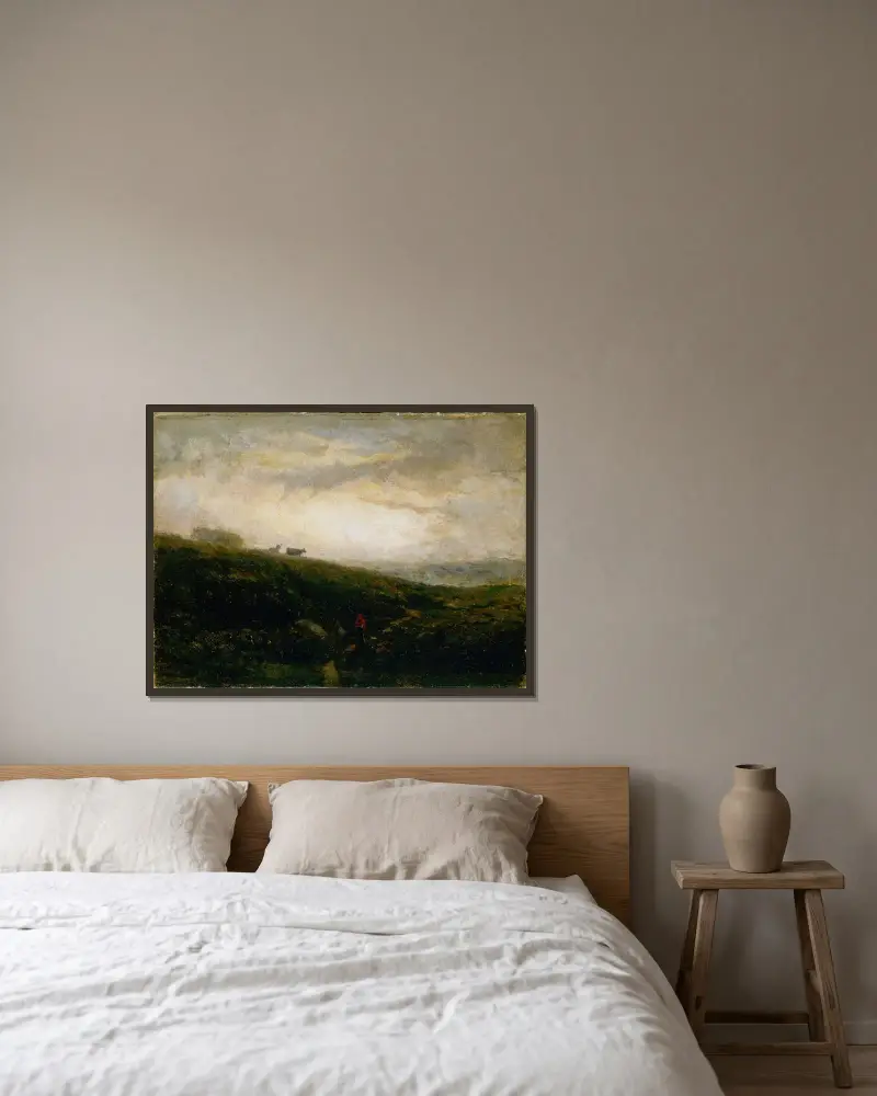 Utan titel (kor som går nerför sluttning) av Edward Mitchell Bannister inramad på en vägg