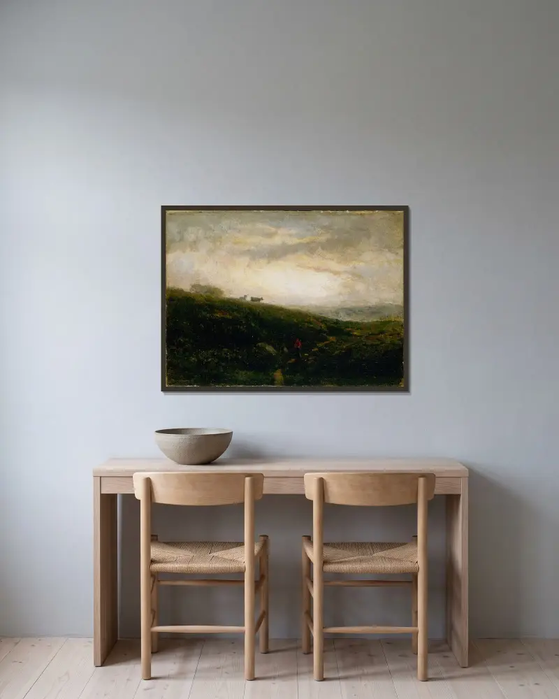 Utan titel (kor som går nerför sluttning) av Edward Mitchell Bannister inramad på en vägg