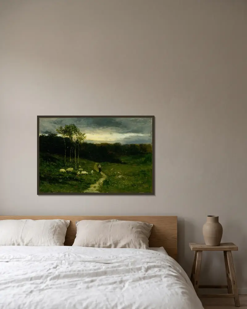 Frau auf einem Pfad gehend von Edward Mitchell Bannister gerahmt an einer Wand